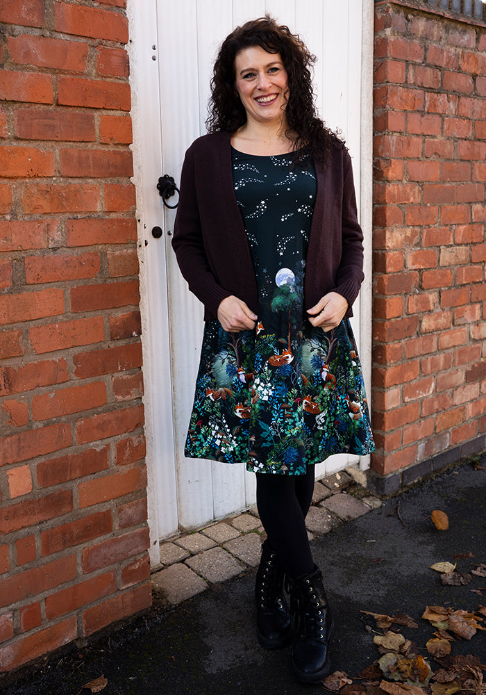 Front view of Chocolate Brown Ribbed Cuffed Cardigan