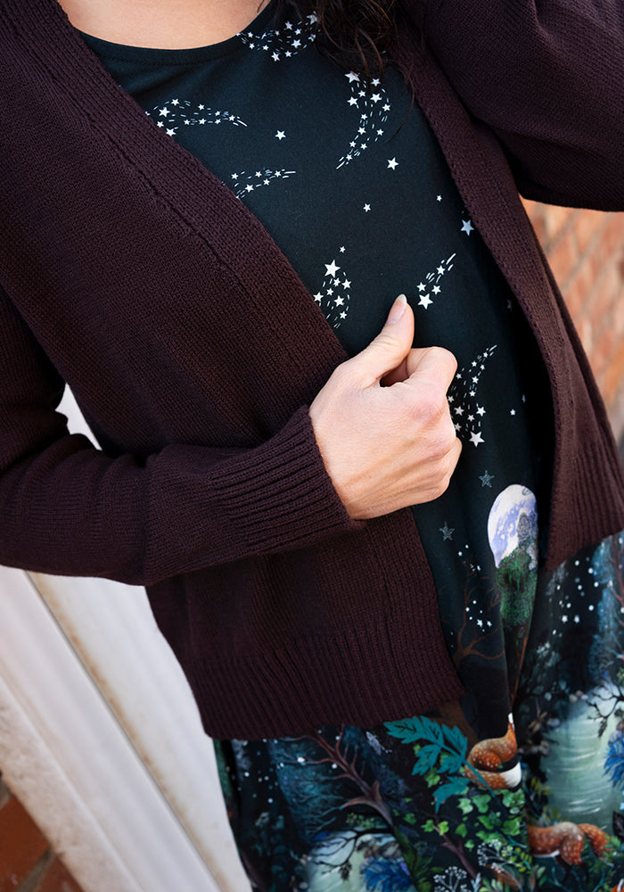 Third angle of Chocolate Brown Ribbed Cuffed Cardigan