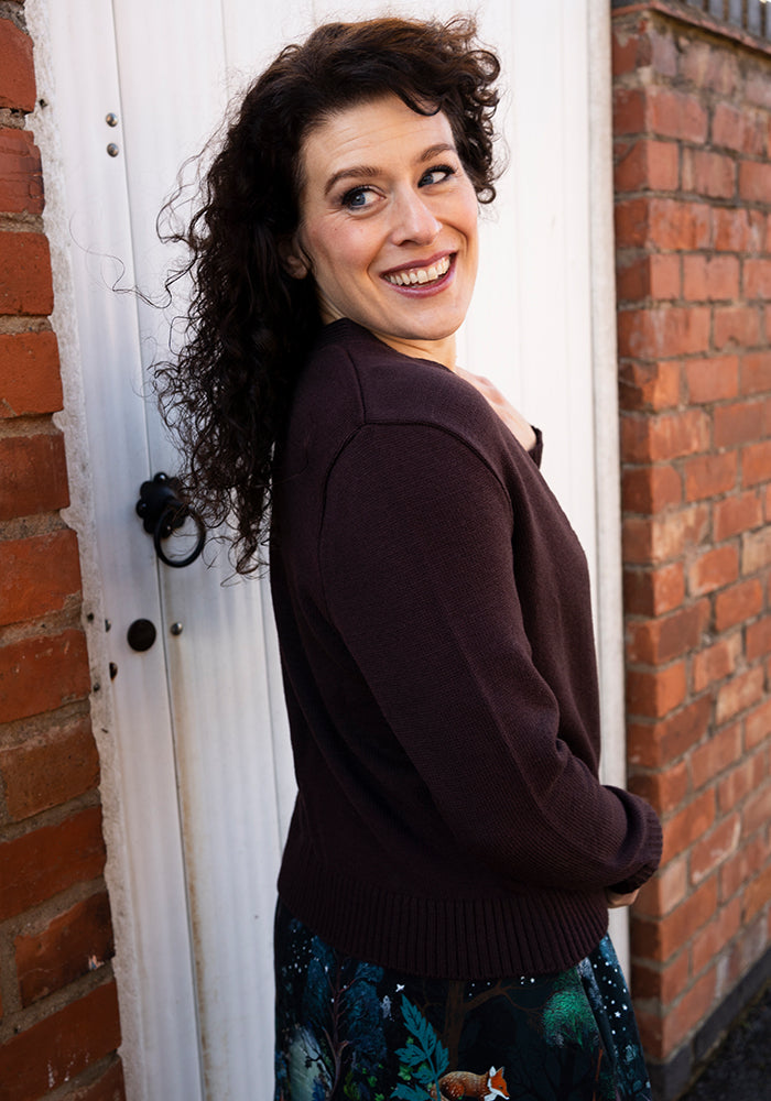 Fourth angle of Chocolate Brown Ribbed Cuffed Cardigan