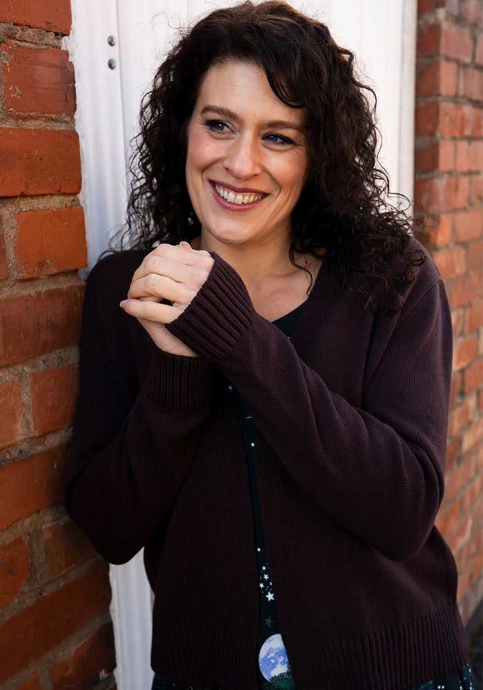 Second angle of Chocolate Brown Ribbed Cuffed Cardigan