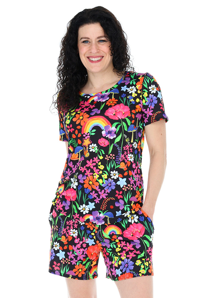 Second angle of Chrissy Garden Rainbow Floral Print Short Pyjama Set