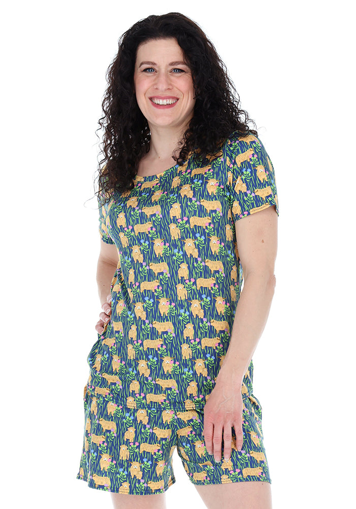 Fourth angle of Chrissy Highland Cow Print Short Pyjama Set