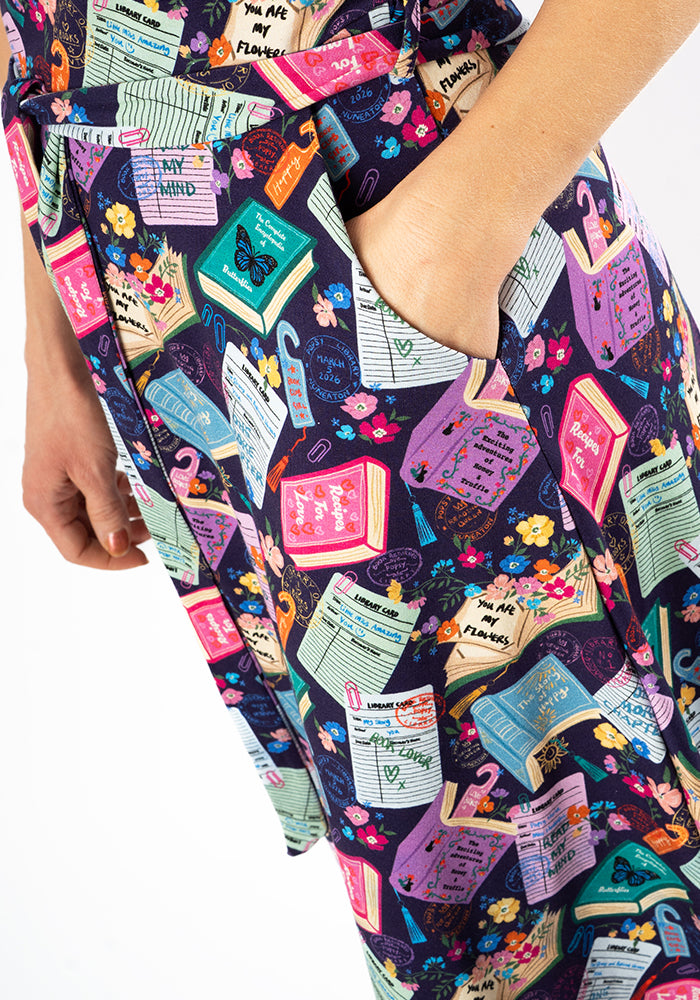 Eighth angle of Christine Library Books Print Cotton Midi Dress