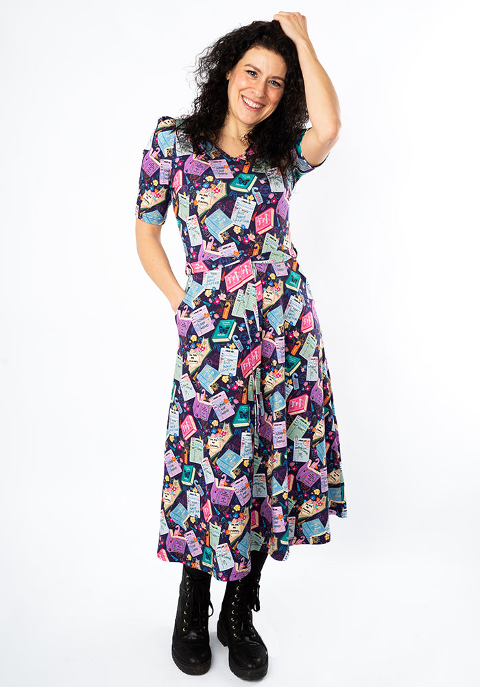 Sixth angle of Christine Library Books Print Cotton Midi Dress