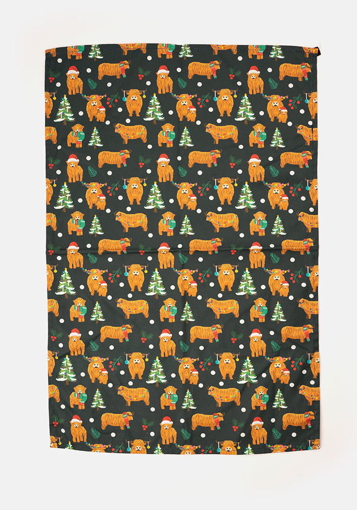 Christmas Cows Print Popsy Tea Towel
