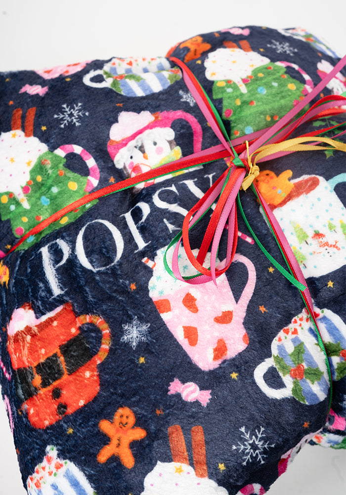 Pop-under Christmas Mug Print Plush Blanket
