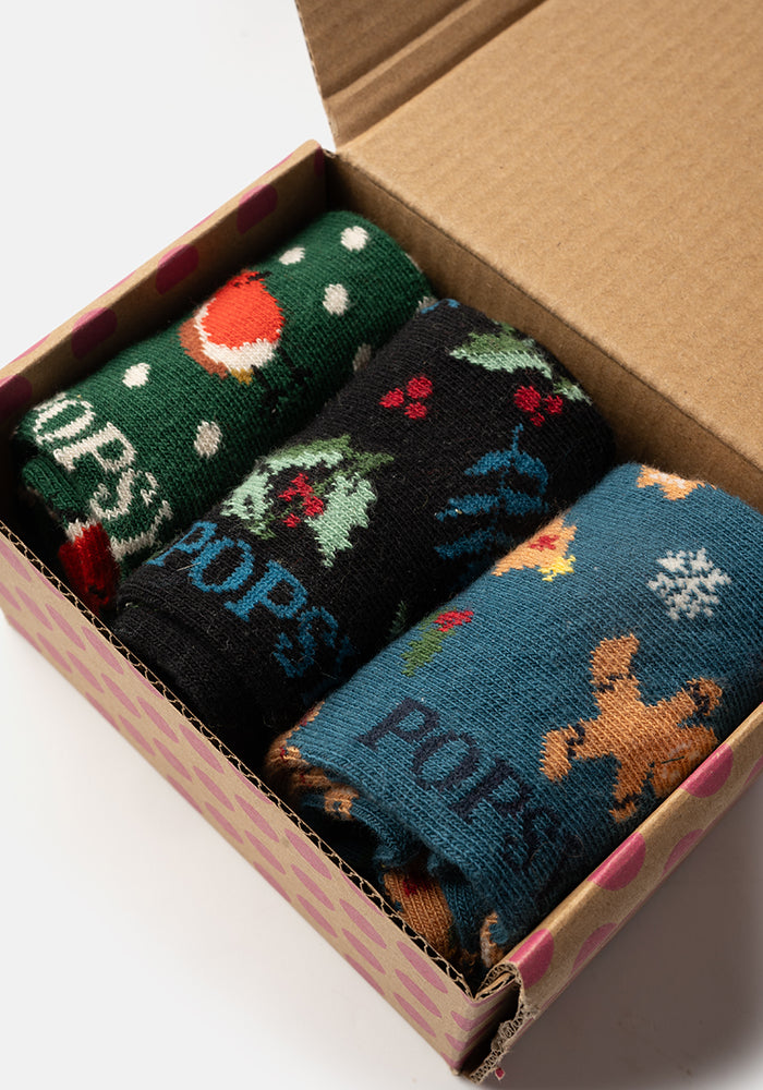 3 Pack Holly, Gingerbread & Robin Knit Socks