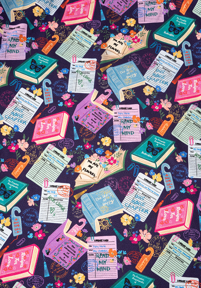 Second angle of Christine Library Books Print Cotton Midi Dress