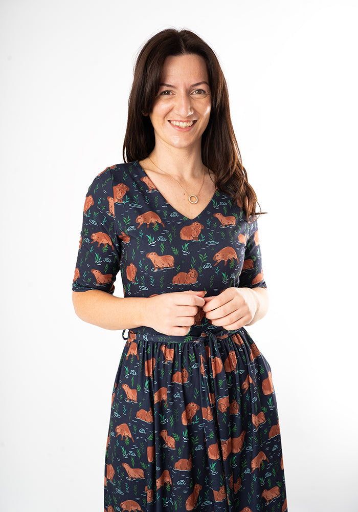 Fifth angle of Cicely Capybara Print Jersey Midi Dress