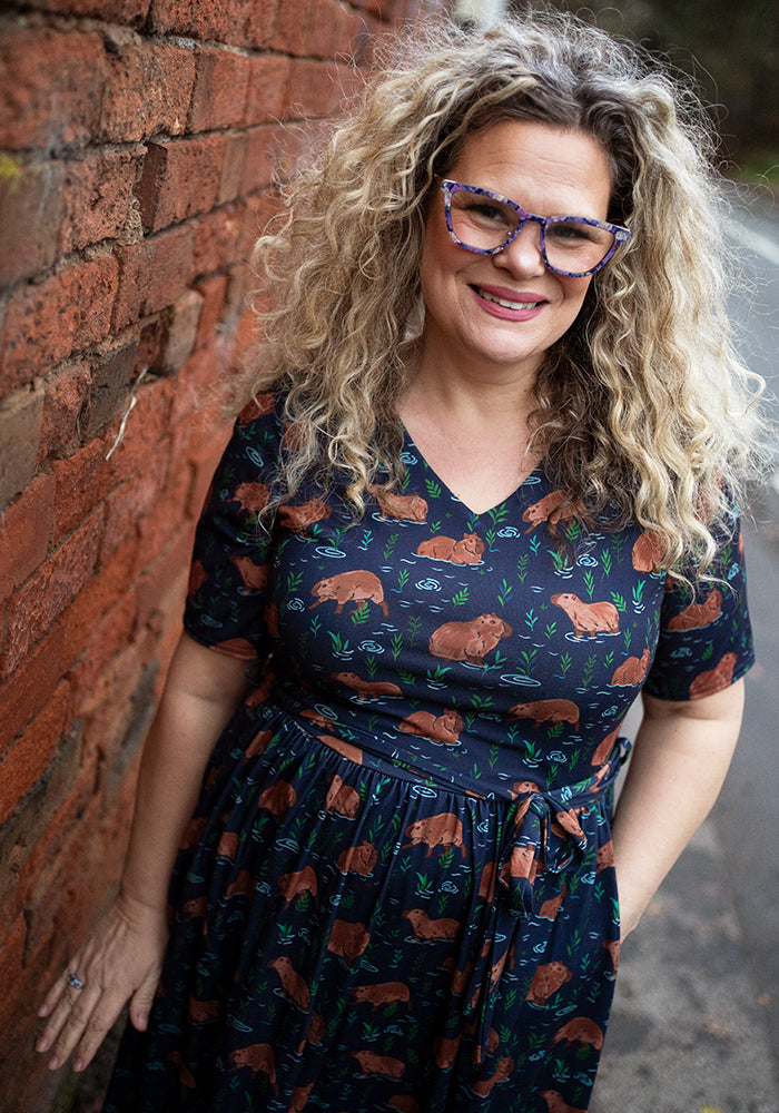 Ninth angle of Cicely Capybara Print Jersey Midi Dress