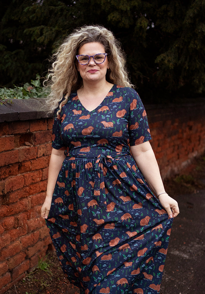 Sixth angle of Cicely Capybara Print Jersey Midi Dress