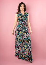 Ciprianna Painted Paisley Print Cotton Maxi Dress