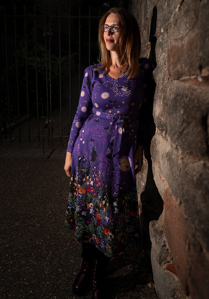 Circe Halloween Border Print Cotton Midi Dress