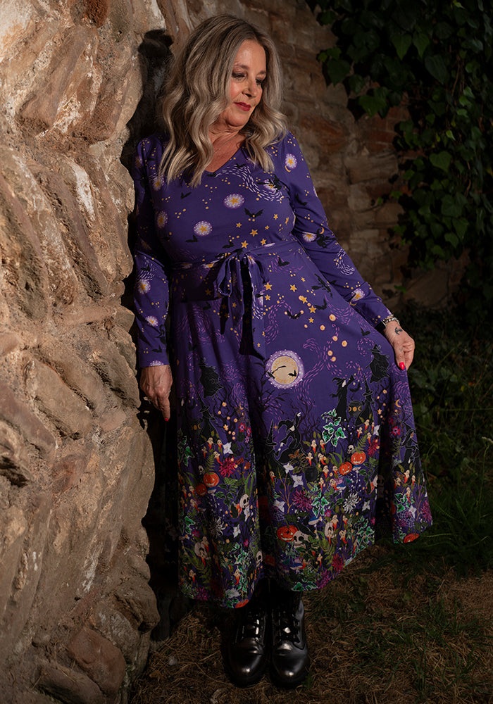 Circe Halloween Border Print Cotton Midi Dress