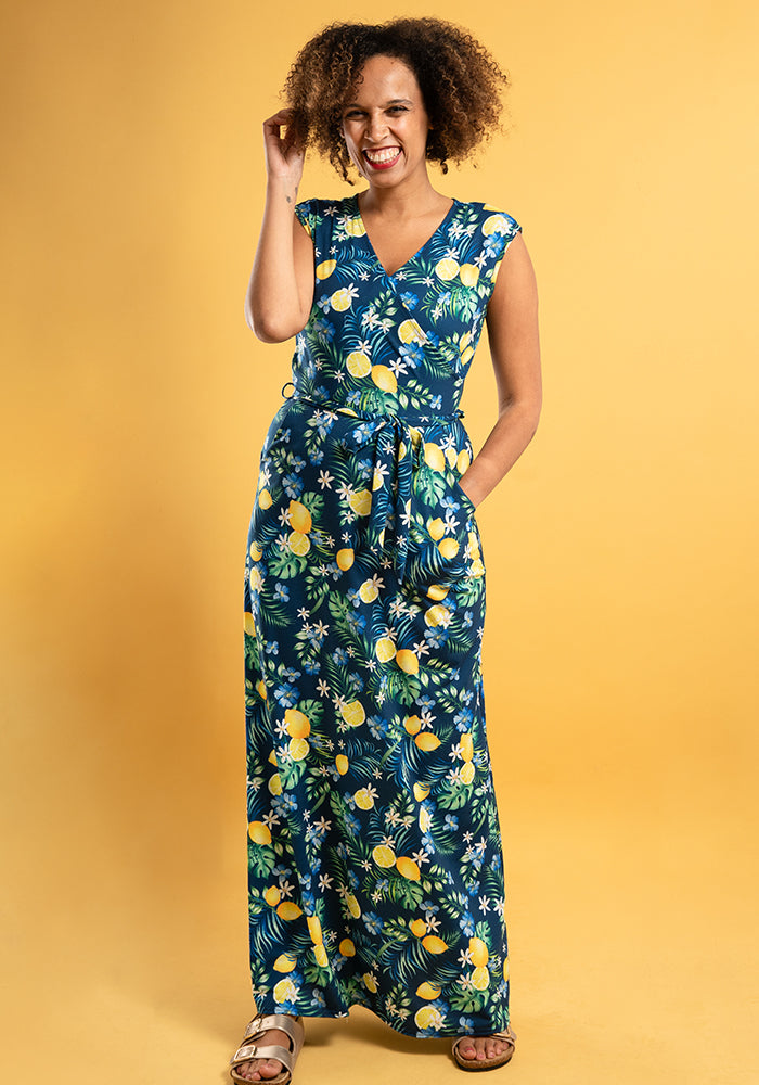 Citra Lemons & Palms Print Maxi Dress