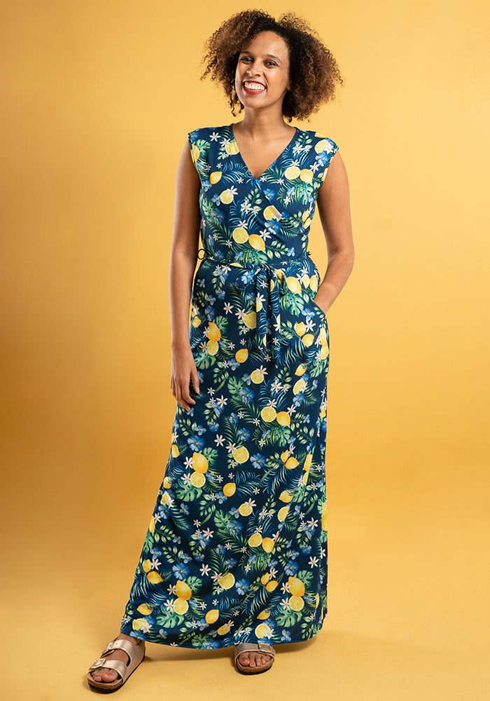 Citra Lemons & Palms Print Maxi Dress
