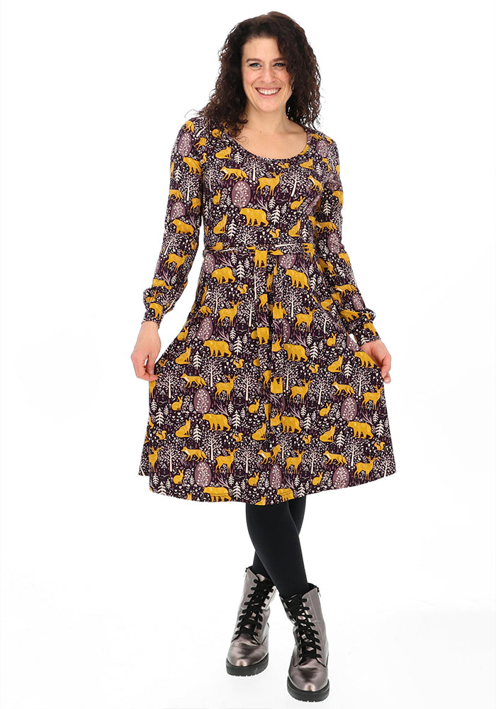 Clarra Burgundy Nocturnal Garden Print Cotton Dress