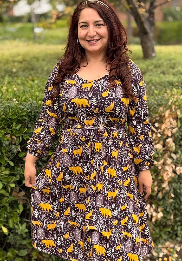 Clarra Burgundy Nocturnal Garden Print Cotton Dress