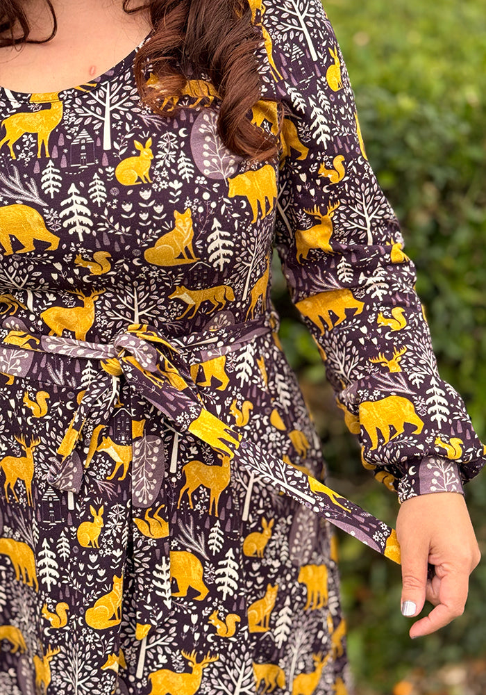 Clarra Burgundy Nocturnal Garden Print Cotton Dress