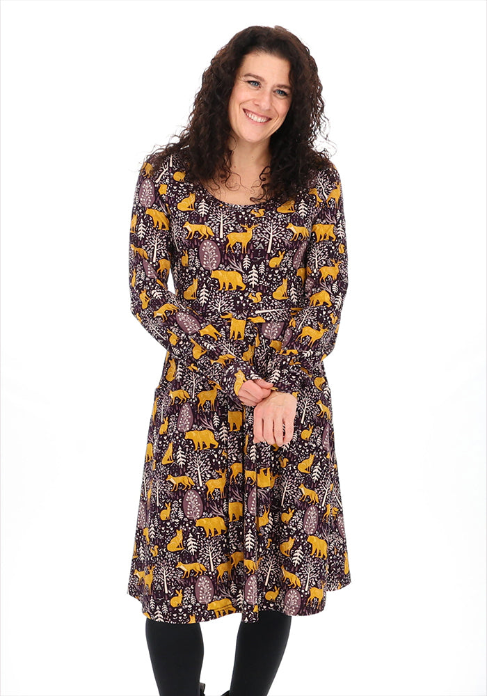 Clarra Burgundy Nocturnal Garden Print Cotton Dress