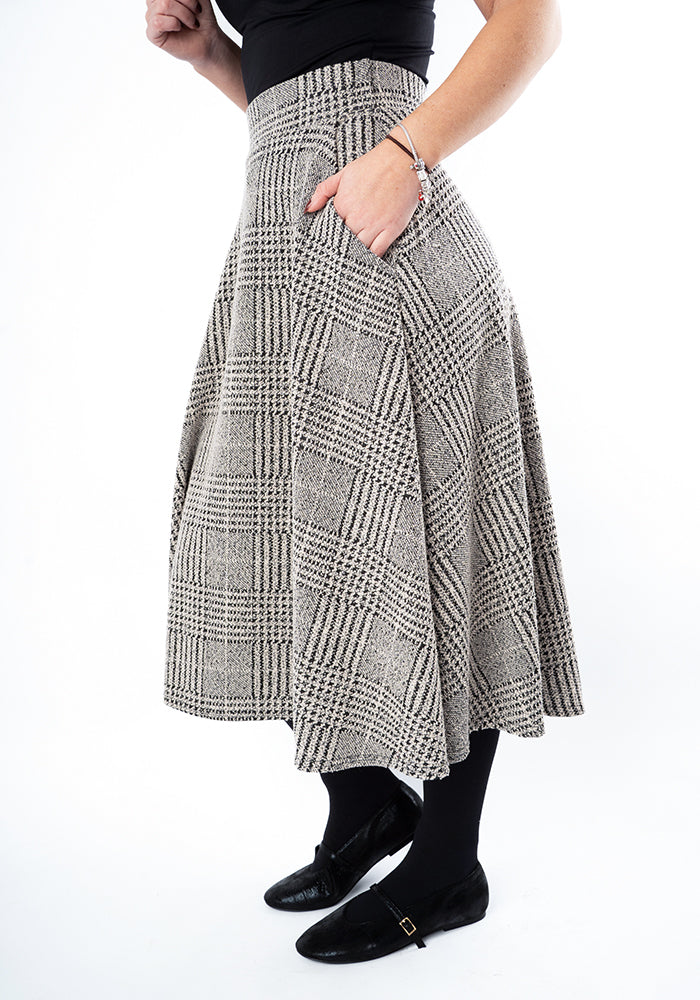 Clea Natural &amp; Black Check Jacquard Skirt