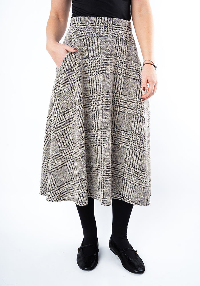 Clea Natural &amp; Black Check Jacquard Skirt