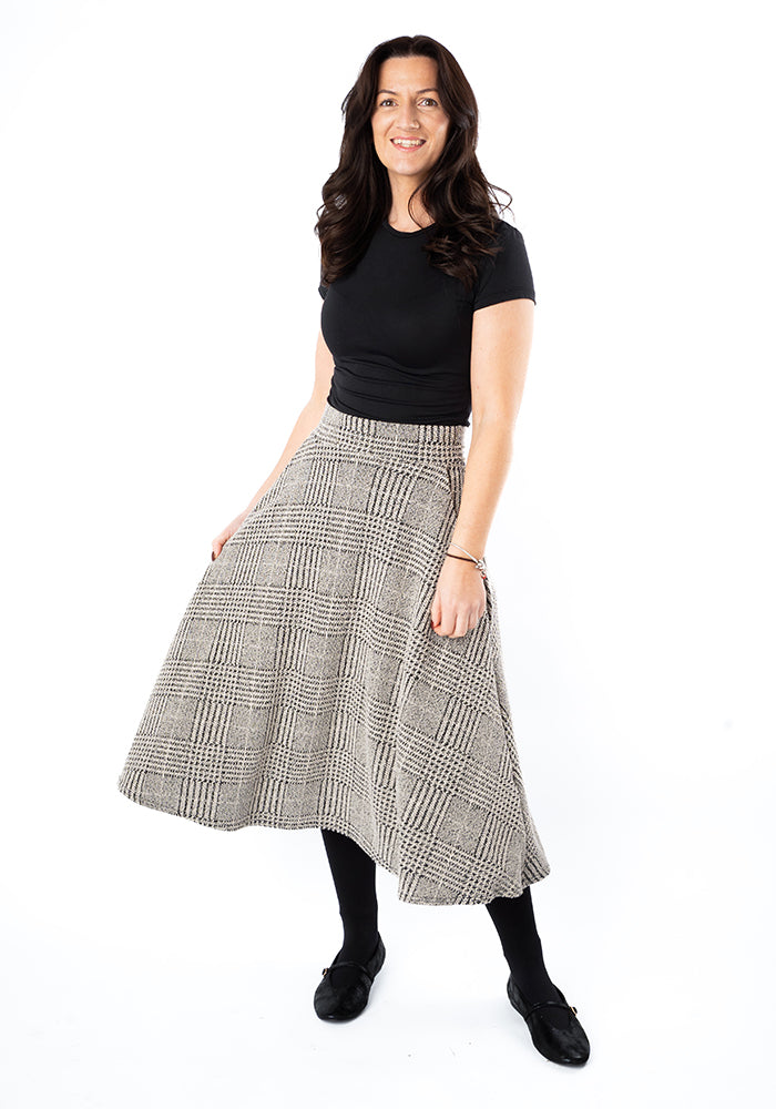 Clea Natural &amp; Black Check Jacquard Skirt