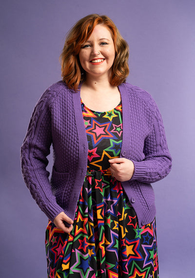 Clematis Purple Moss Stitch Cardigan