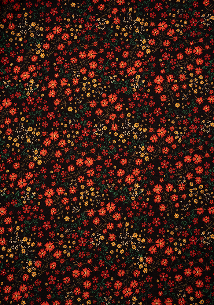 Clemency Orange Ditsy Floral Print Cotton Tiered Hem Midaxi Dress