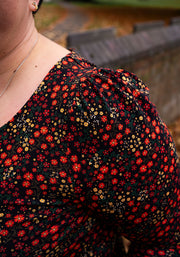 Clemency Orange Ditsy Floral Print Cotton Tiered Hem Midaxi Dress