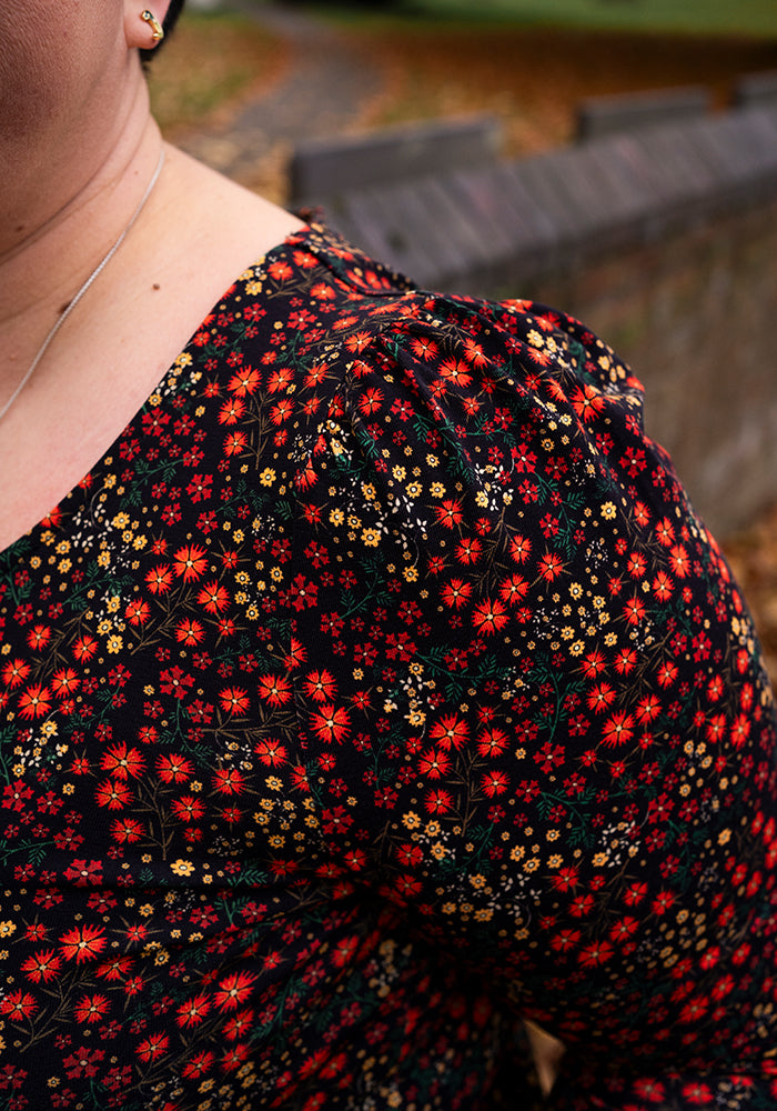 Clemency Orange Ditsy Floral Print Cotton Tiered Hem Midaxi Dress