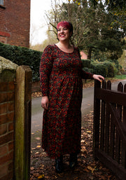 Clemency Orange Ditsy Floral Print Cotton Tiered Hem Midaxi Dress