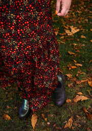 Clemency Orange Ditsy Floral Print Cotton Tiered Hem Midaxi Dress