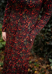 Clemency Orange Ditsy Floral Print Cotton Tiered Hem Midaxi Dress