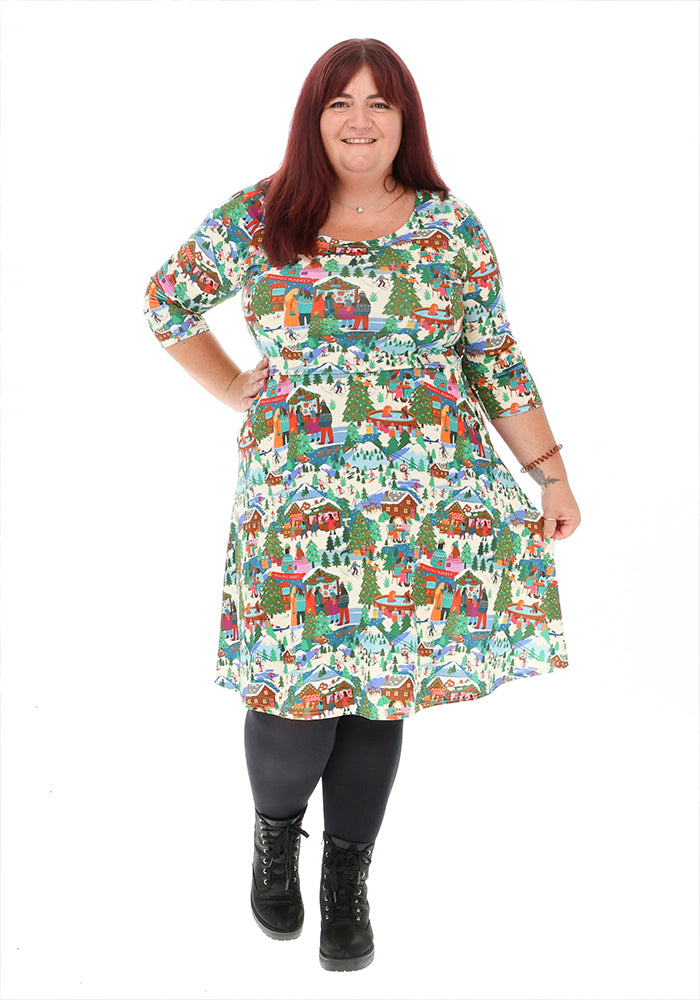 Clementina Christmas Village Print Dress