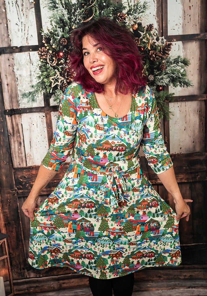 Clementina Christmas Village Print Dress