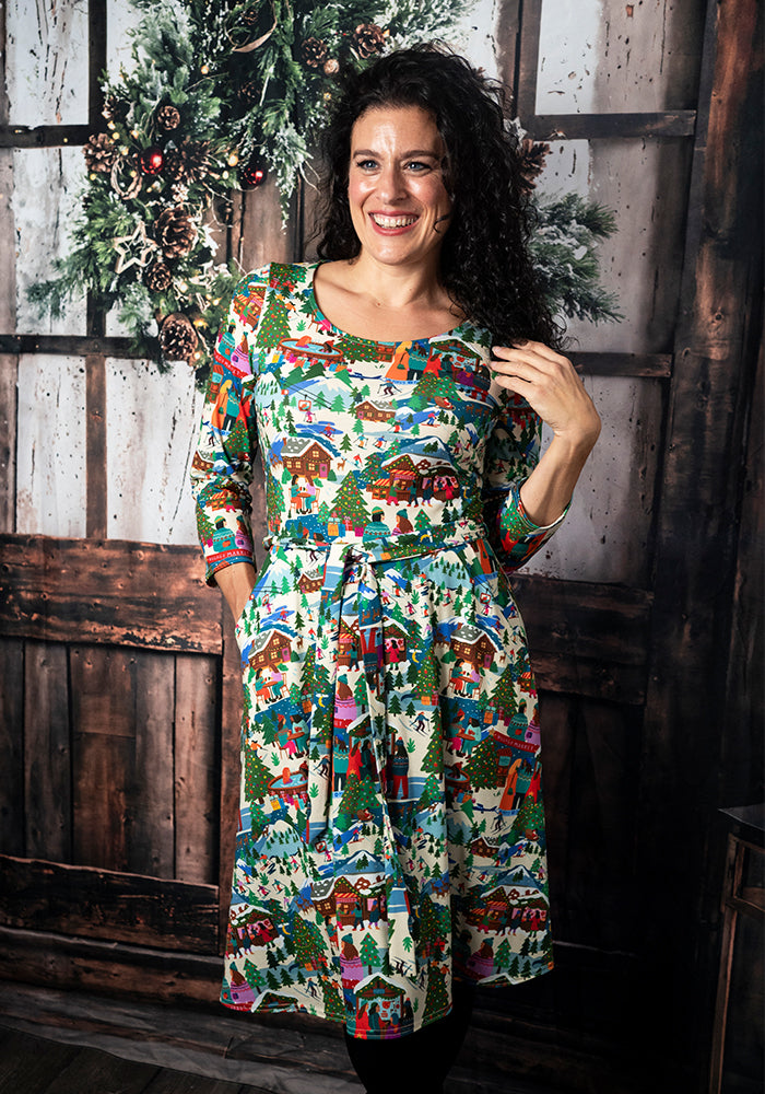 Clementina Christmas Village Print Dress