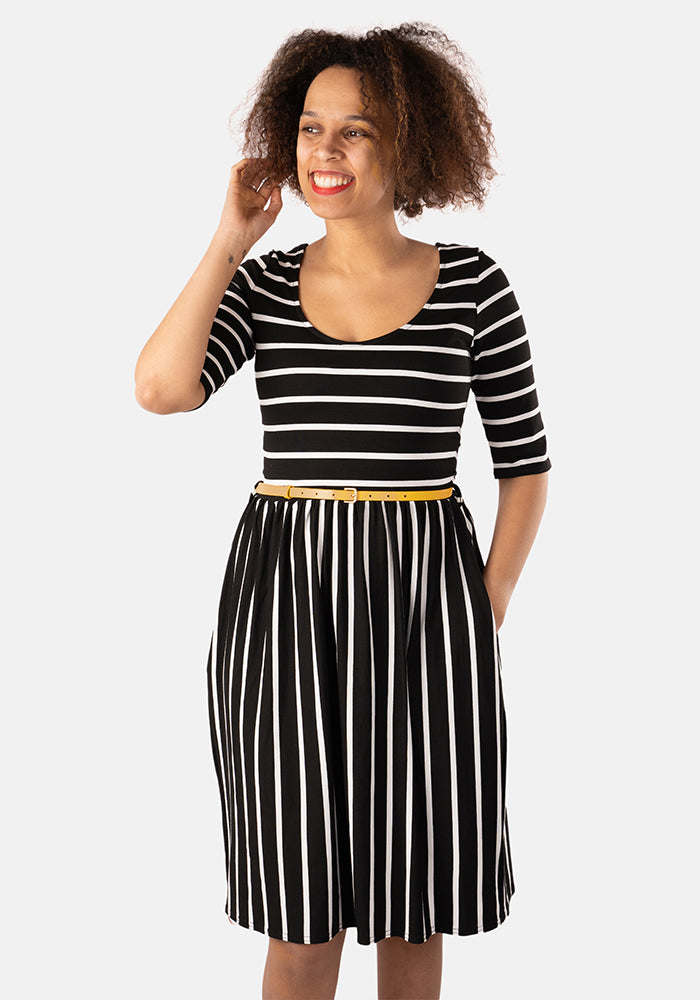 Clemmie Black & Ecru Stripe Dress