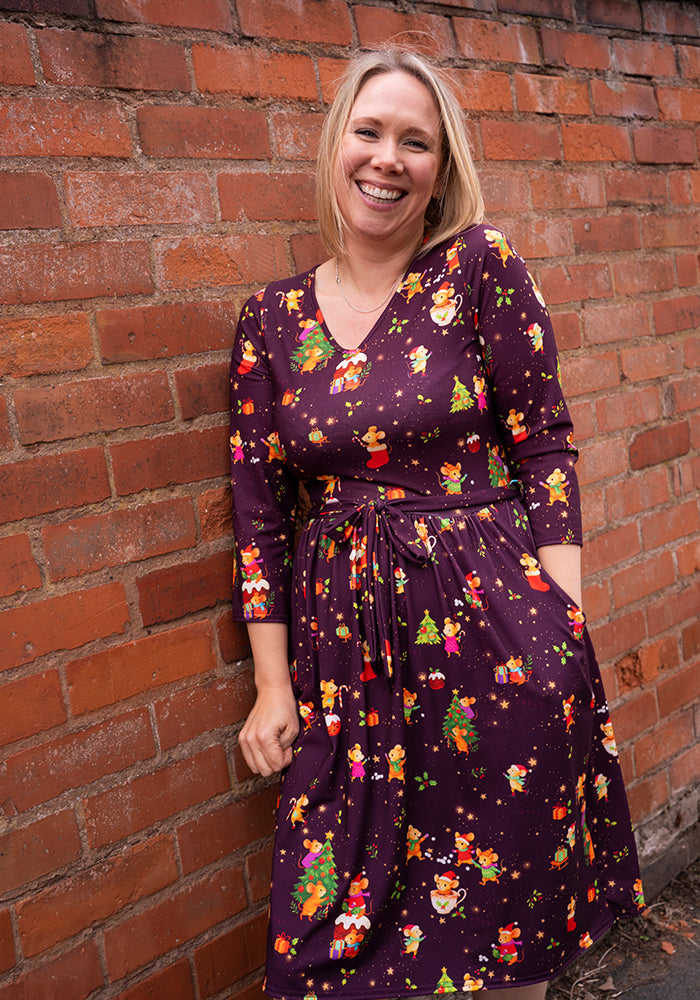 Cleodora Christmas Mice Print Dress