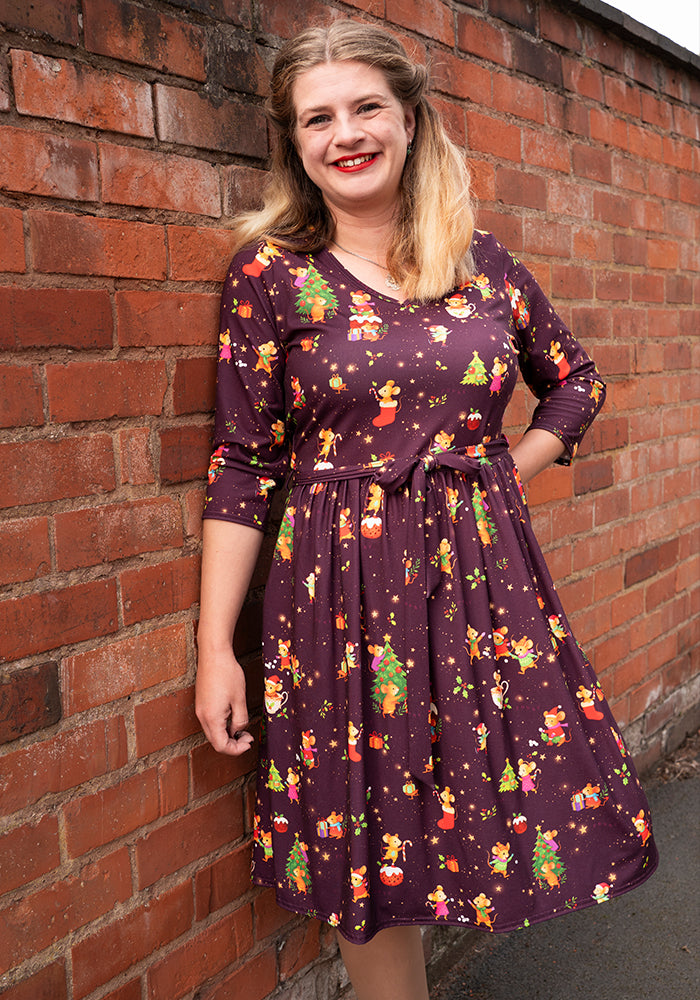 Cleodora Christmas Mice Print Dress