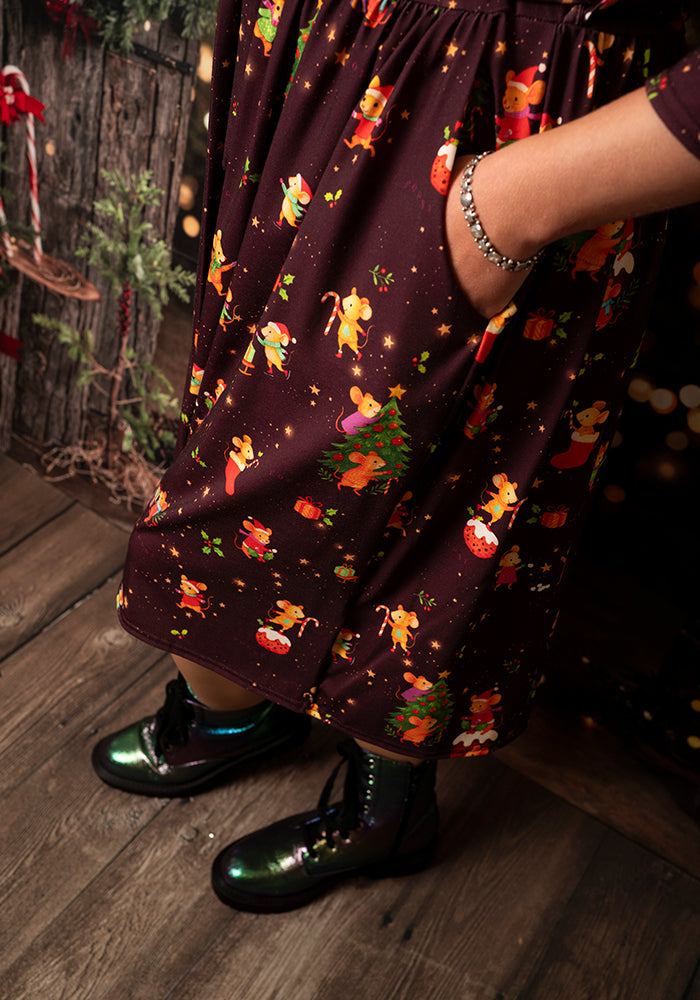 Cleodora Christmas Mice Print Dress