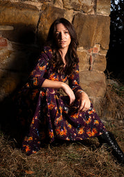 Clorinda Witches Print Cotton Tiered Hem Midaxi Dress