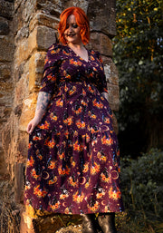Clorinda Witches Print Cotton Tiered Hem Midaxi Dress