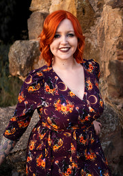 Clorinda Witches Print Cotton Tiered Hem Midaxi Dress