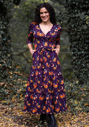 Clorinda Witches Print Cotton Tiered Hem Midaxi Dress
