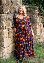 Clorinda Witches Print Cotton Tiered Hem Midaxi Dress