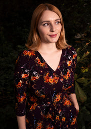 Clorinda Witches Print Cotton Tiered Hem Midaxi Dress