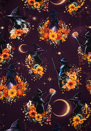 Clorinda Witches Print Cotton Tiered Hem Midaxi Dress