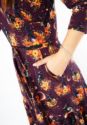 Clorinda Witches Print Cotton Tiered Hem Midaxi Dress