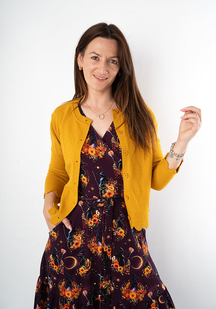 Clorinda Witches Print Cotton Tiered Hem Midaxi Dress